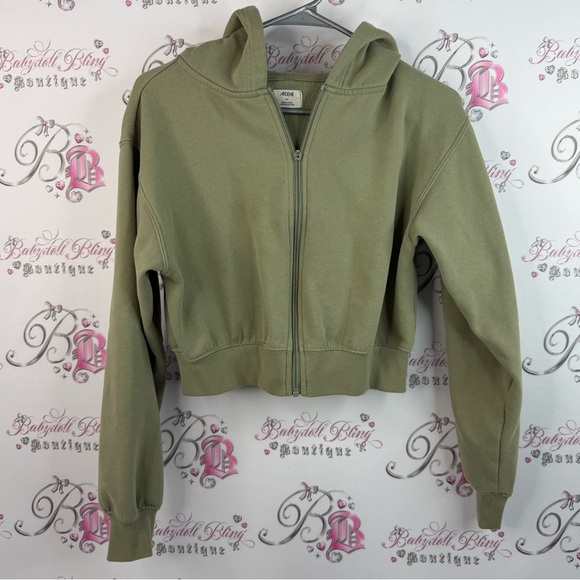 Ardene Tops - Ardene cropped sweater hoodie Olive Green Women's Cropped Hoodie Jacket